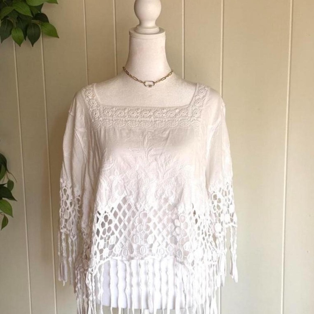 Miss Kelly 1999 Crochet Lace White String Top 100% Cotton Women's Size Large
